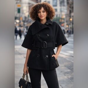Soia & Kyo Black Wool Belted Cape Coat – Size XS